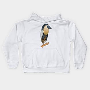 Boat-billed heron bird cartoon illustration Kids Hoodie